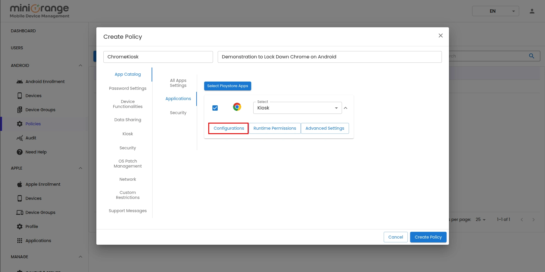 android chrome browser kiosk mode