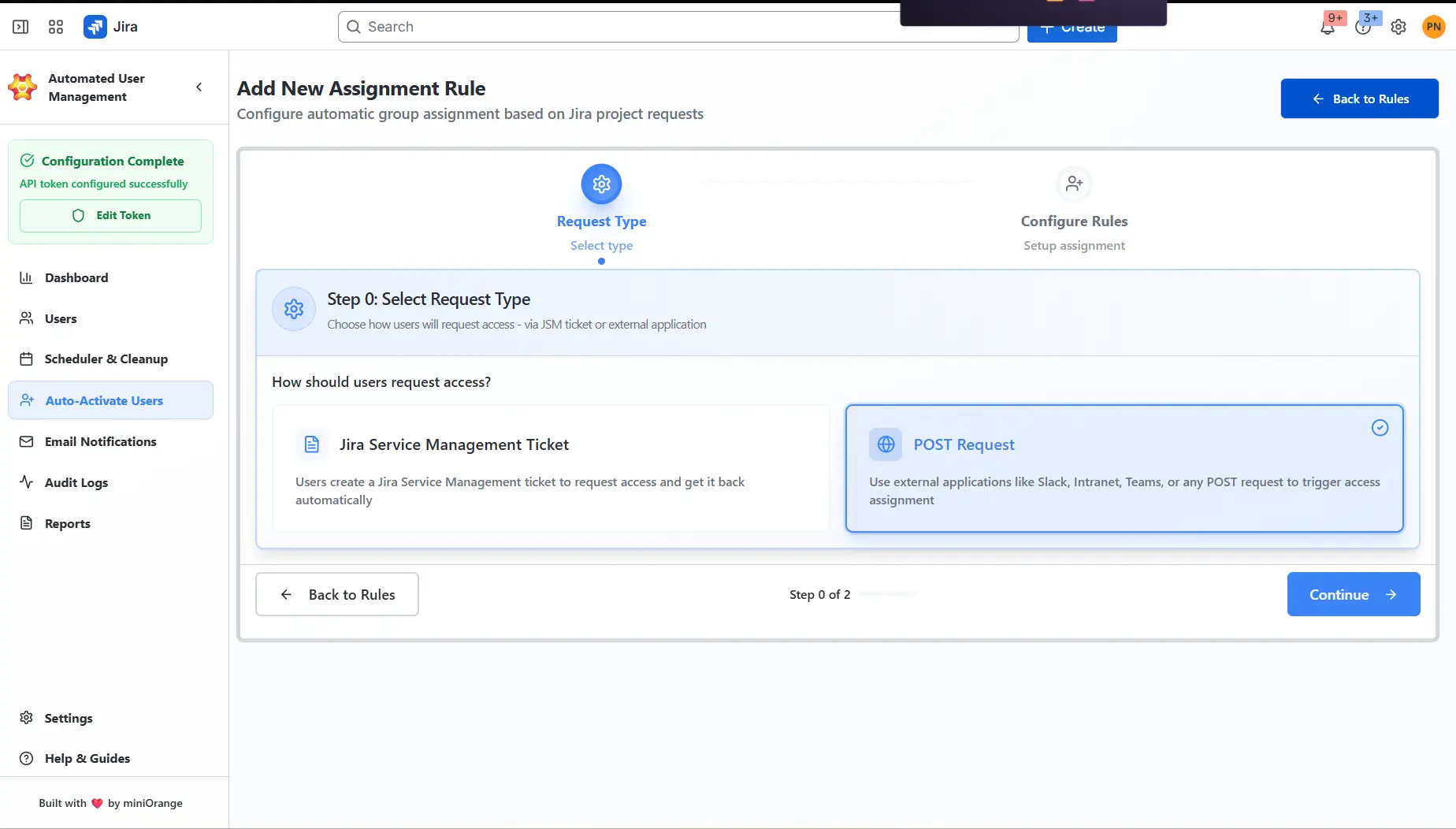 Select Request Type in Automated User Management