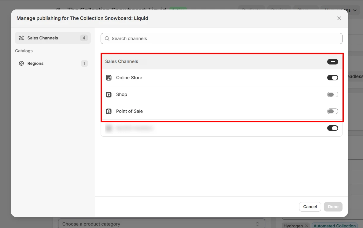 Uncheck Channels to Hide Product
