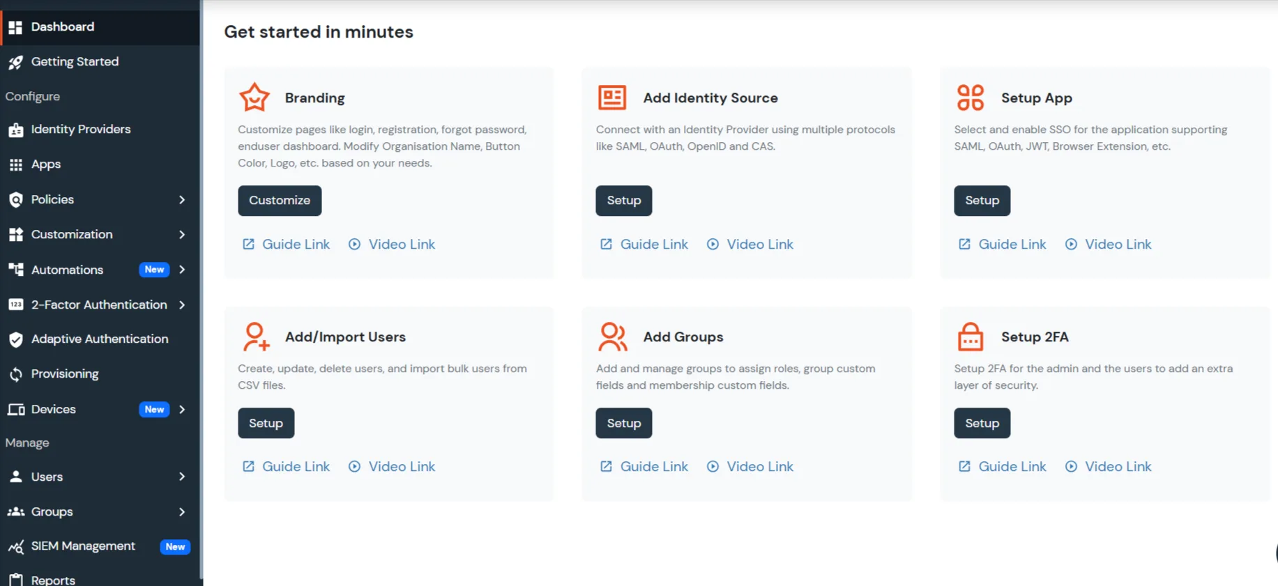 miniOrange Dashboard