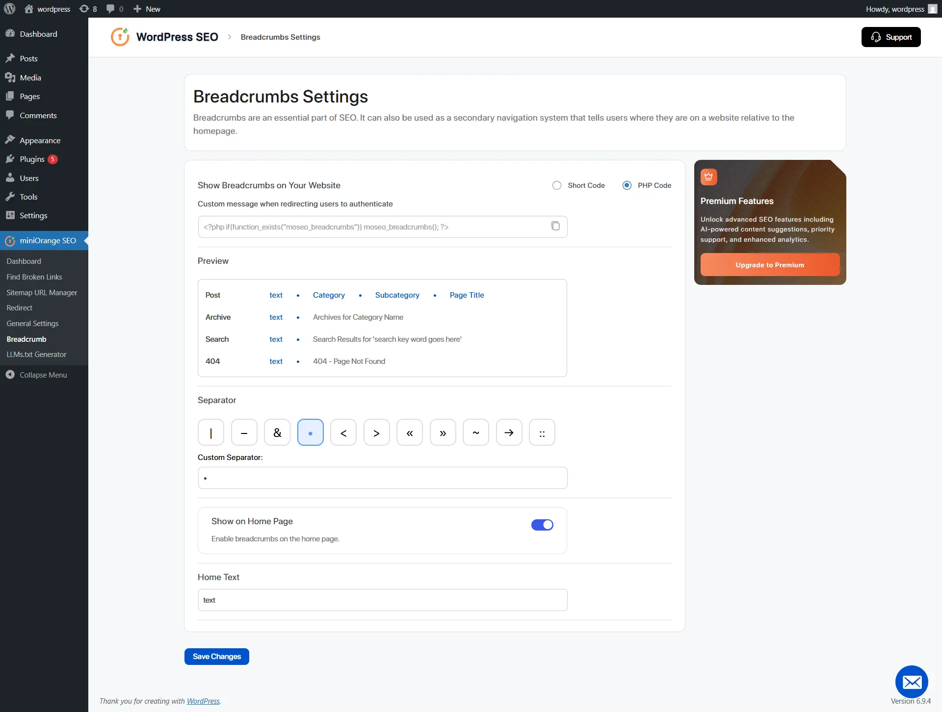 WordPress SEO | Breadcrumb Setting