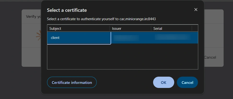Browser Client Certificate Selection