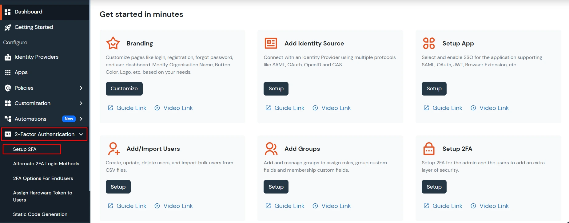 configure 2FA for users accordingly