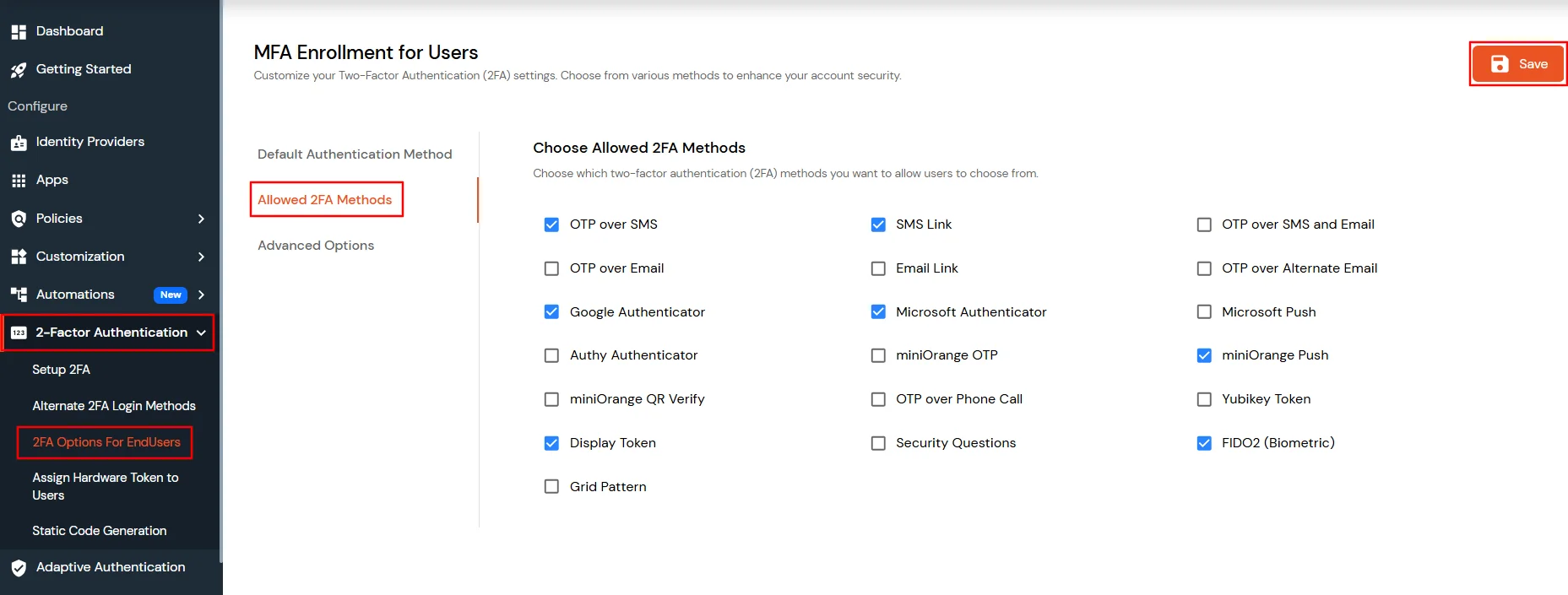 2fa methods shown to end users