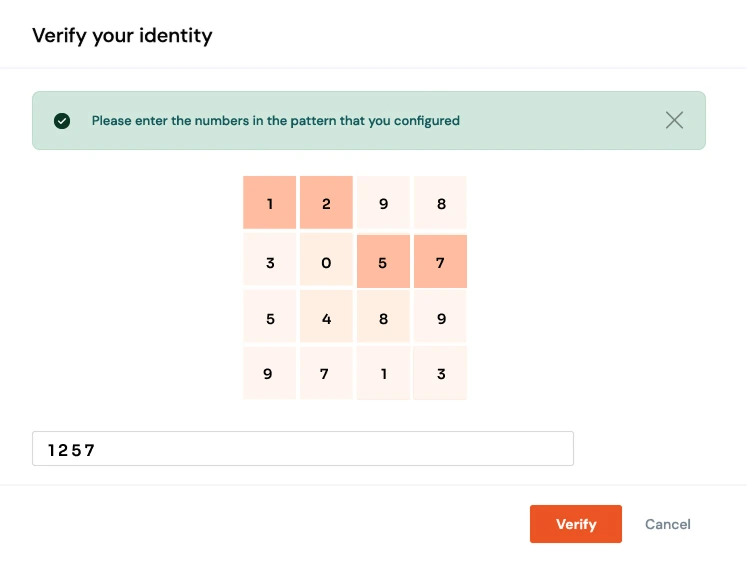 User selecting saved grid pattern tiles on the miniOrange authentication screen to log in securely.