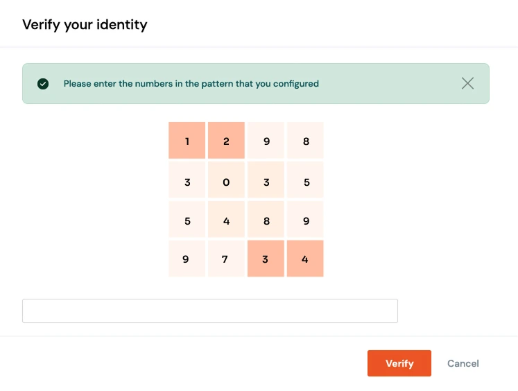 Verify identity using grid pattern numbers.