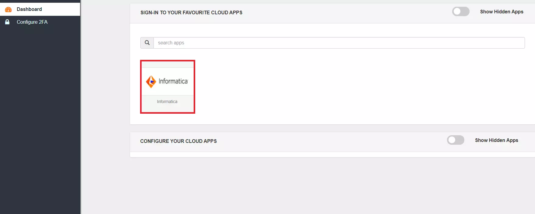 Informatica Single Sign-On (SSO) manage apps