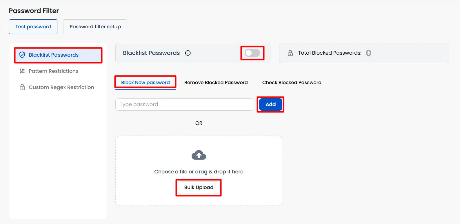 Block new passwords and bulk upload passwords | Password Filter | Blacklist Passwords