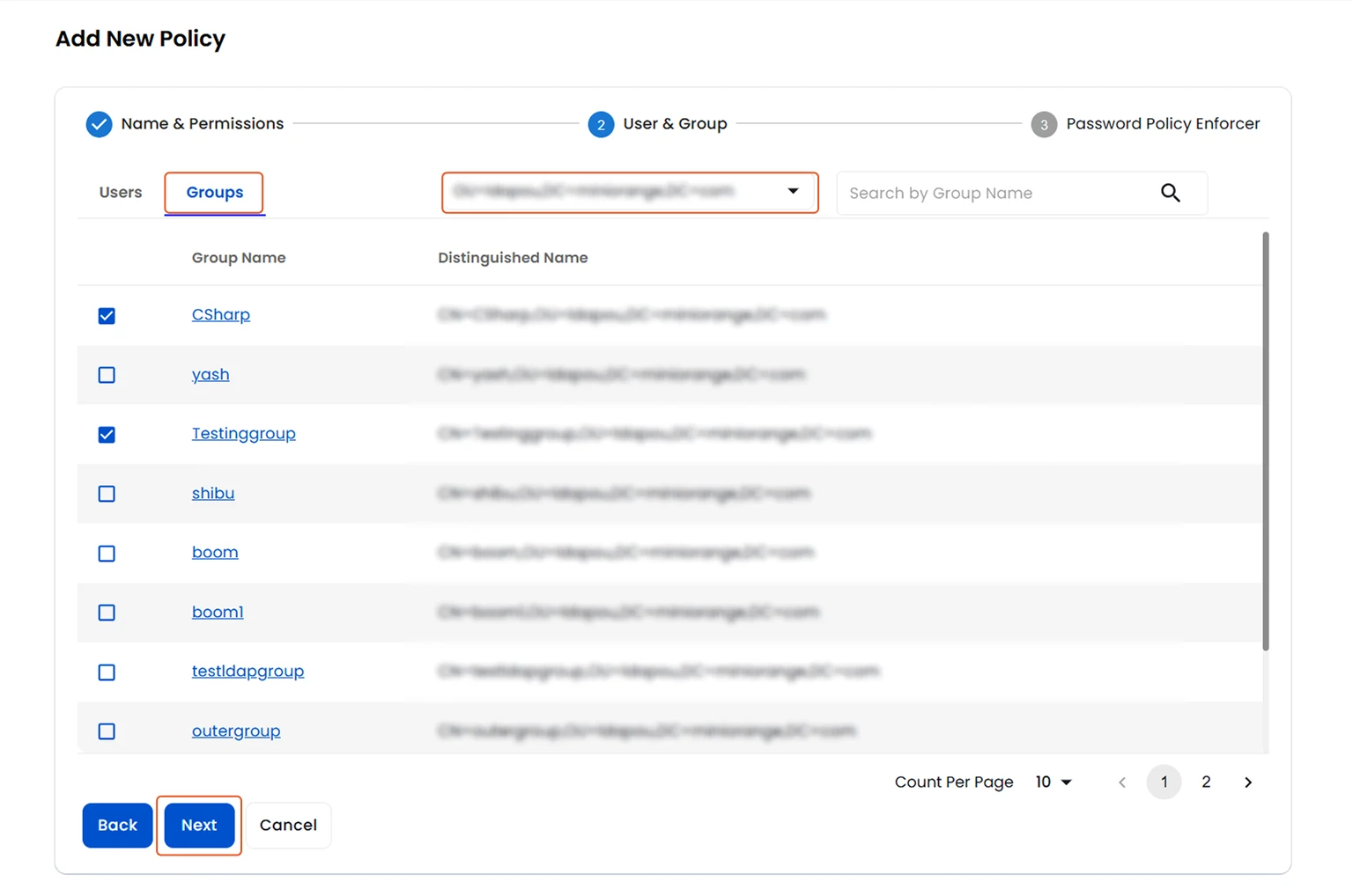 apply password policy to selected groups | Password Management | Self Service Manager