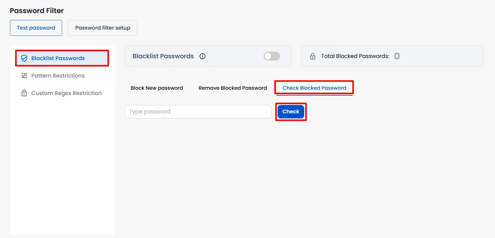 Check whether a password is blocked | Password Filter