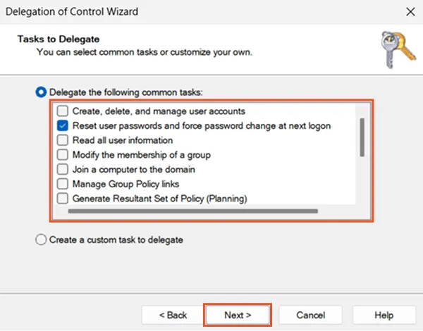 Choose reset password tasks