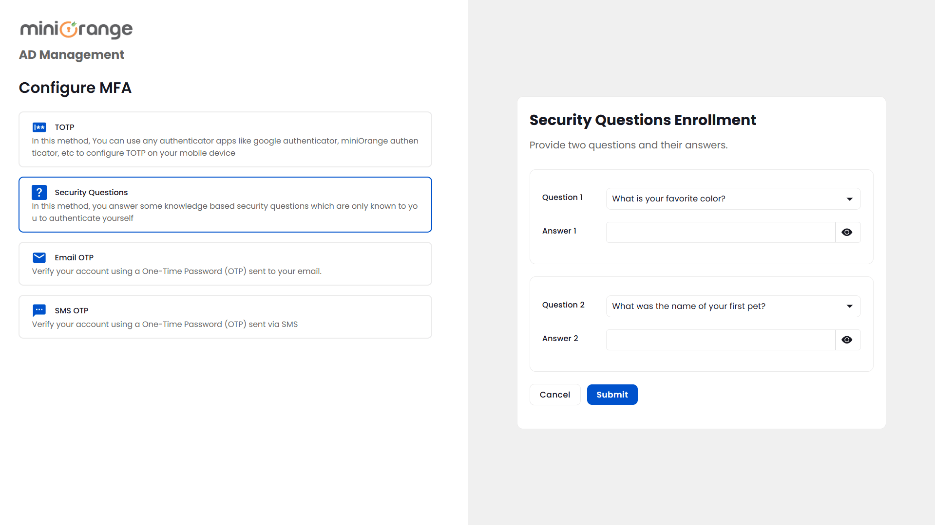 Setup MFA method for AD Tools | AD management