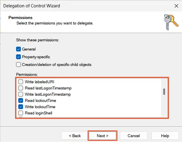configure permissions for read and write lockoutTime