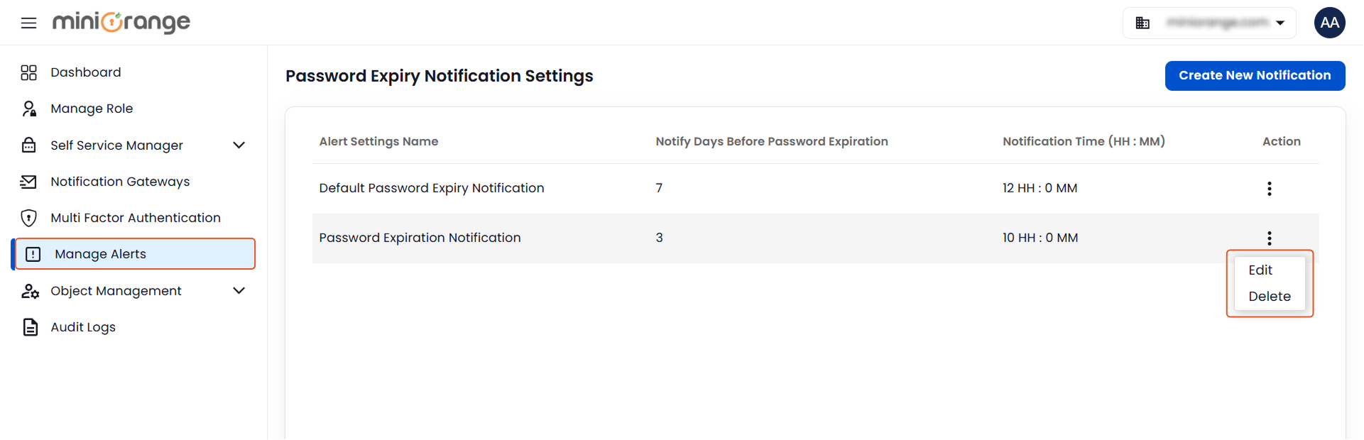 Edit Password Expiry Notification Settings | Manage Alerts