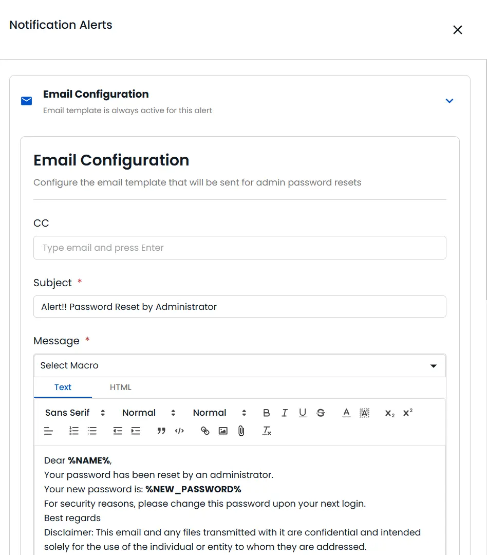 Email Configuration | Notification Alerts | Manage Alerts