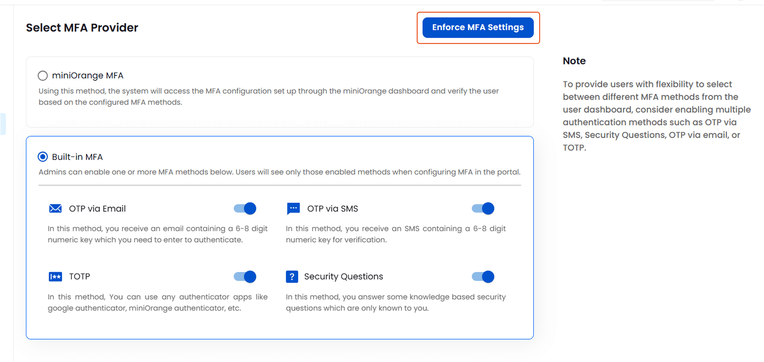 Apply Builtin MFA Settings | Enforce MFA Method