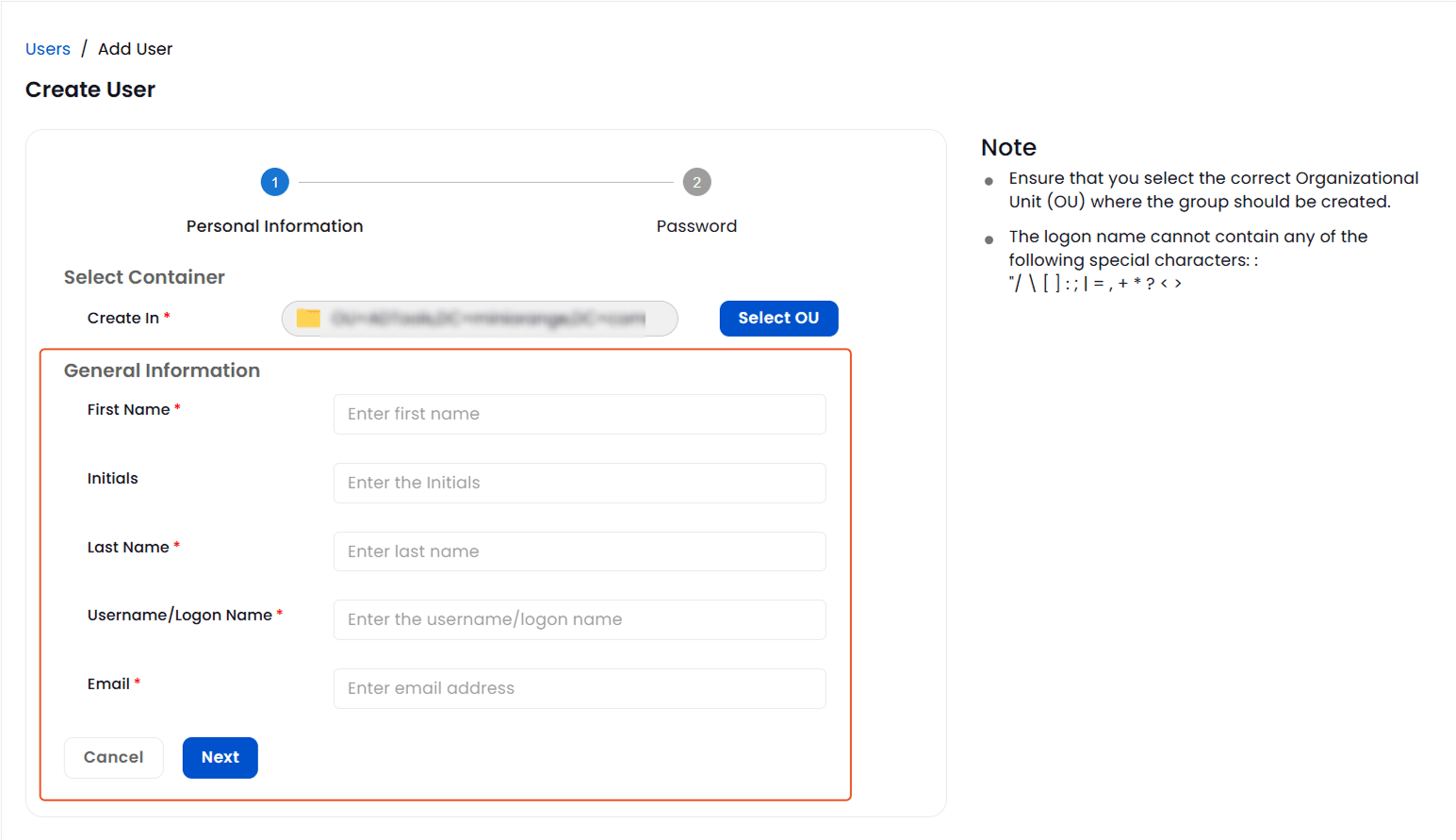 Fill in User General Information | User Management