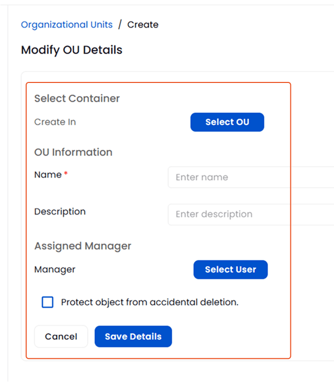 Modify/Update OU Details | OU Management
