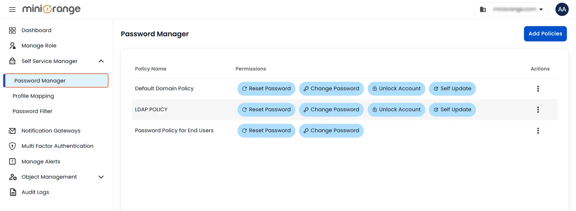 View Added Password Policy | Password Management | Self Service Manager