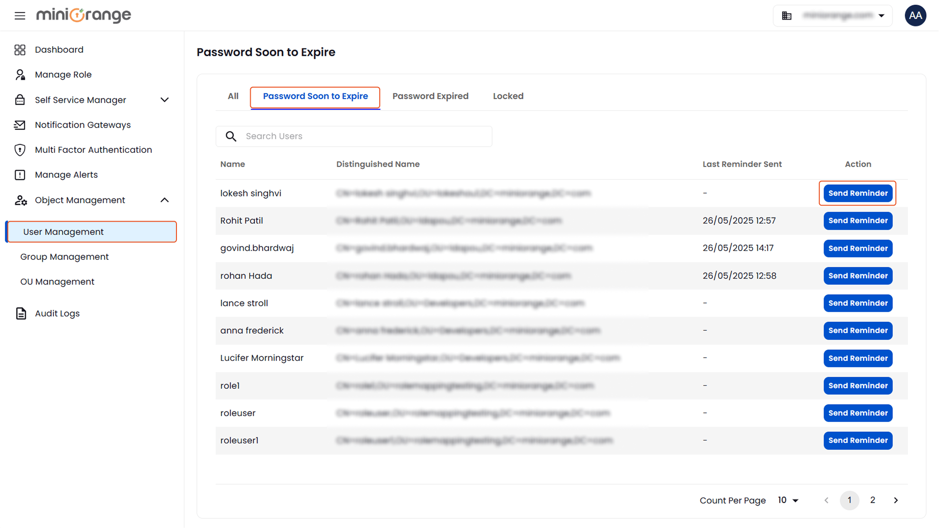 Sent Password Reset reminder to users whose passwords are nearing expiration | Password Reset Reminder