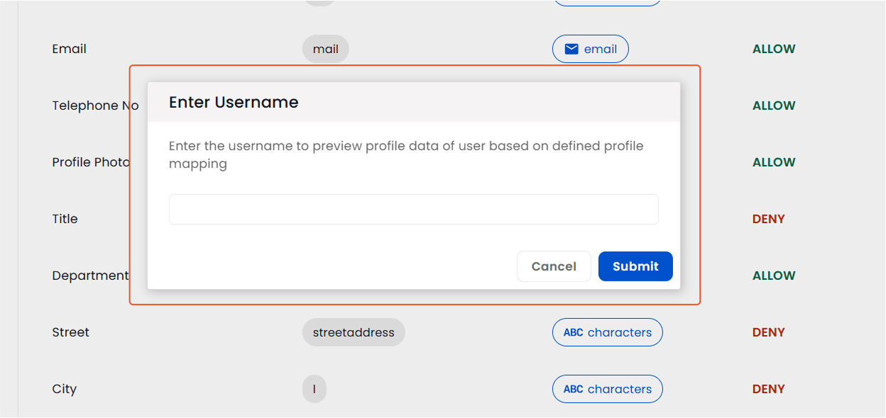Enter user name to view profile | Profile Mapping
