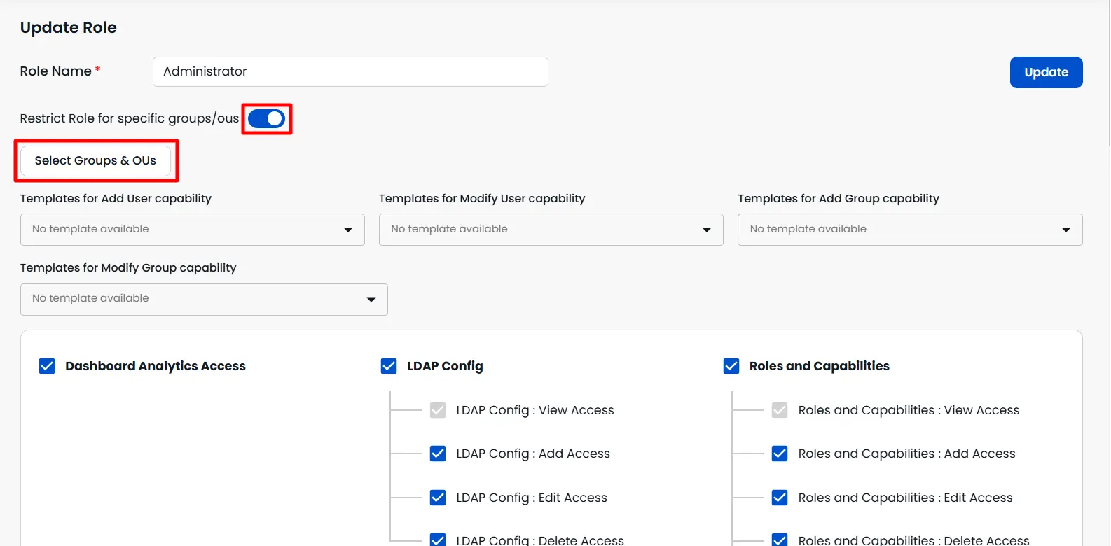 Select Groups and OUs | Role Management | Update Roles