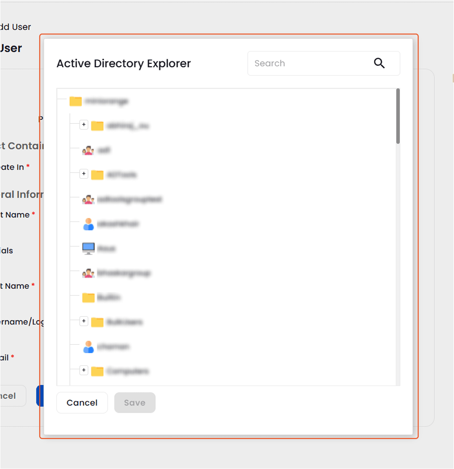 Select Organizational Unit to add user | User Management