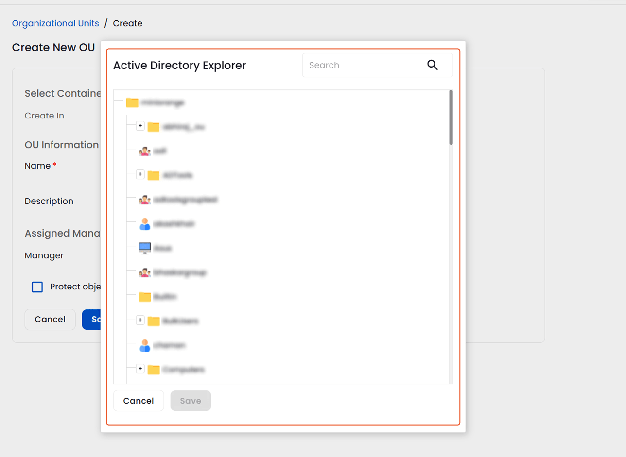 Select user to assign as manager | OU Management