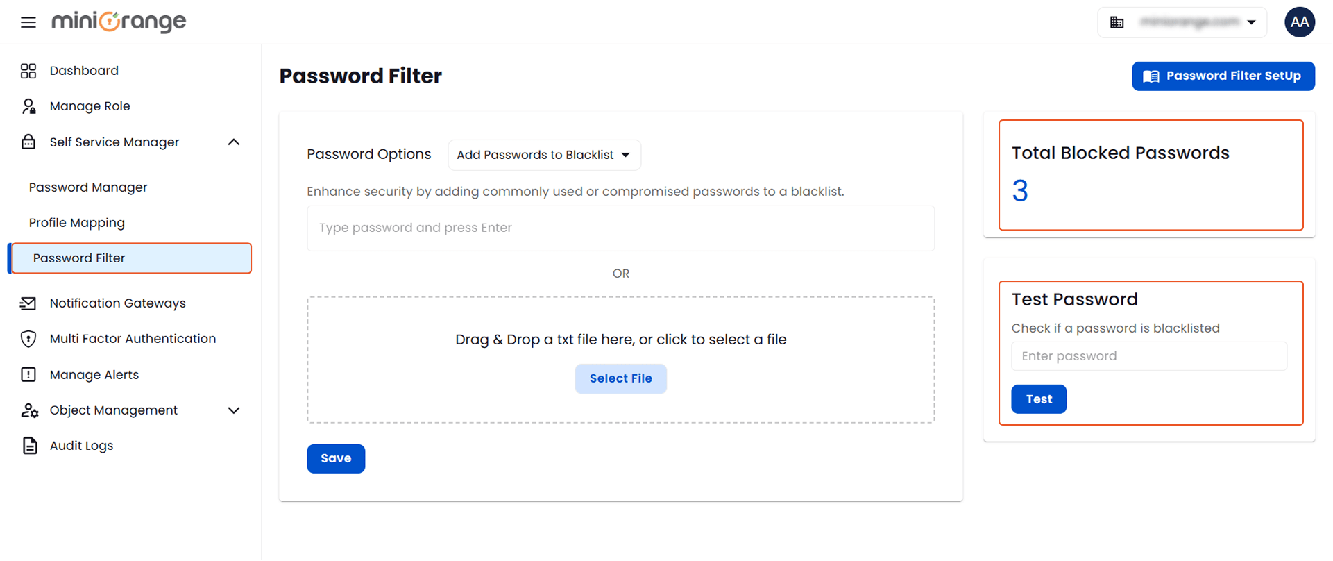 Password Filter dashboard | Password Filter