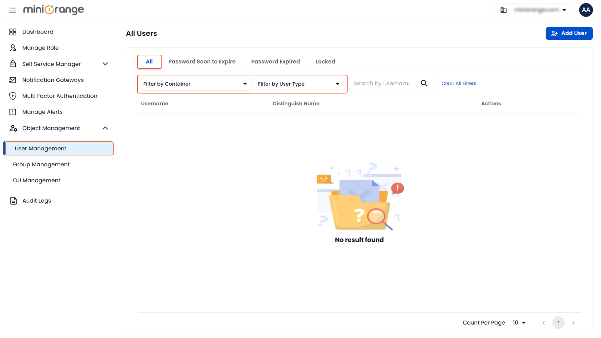Search All users | Object Management | User Management