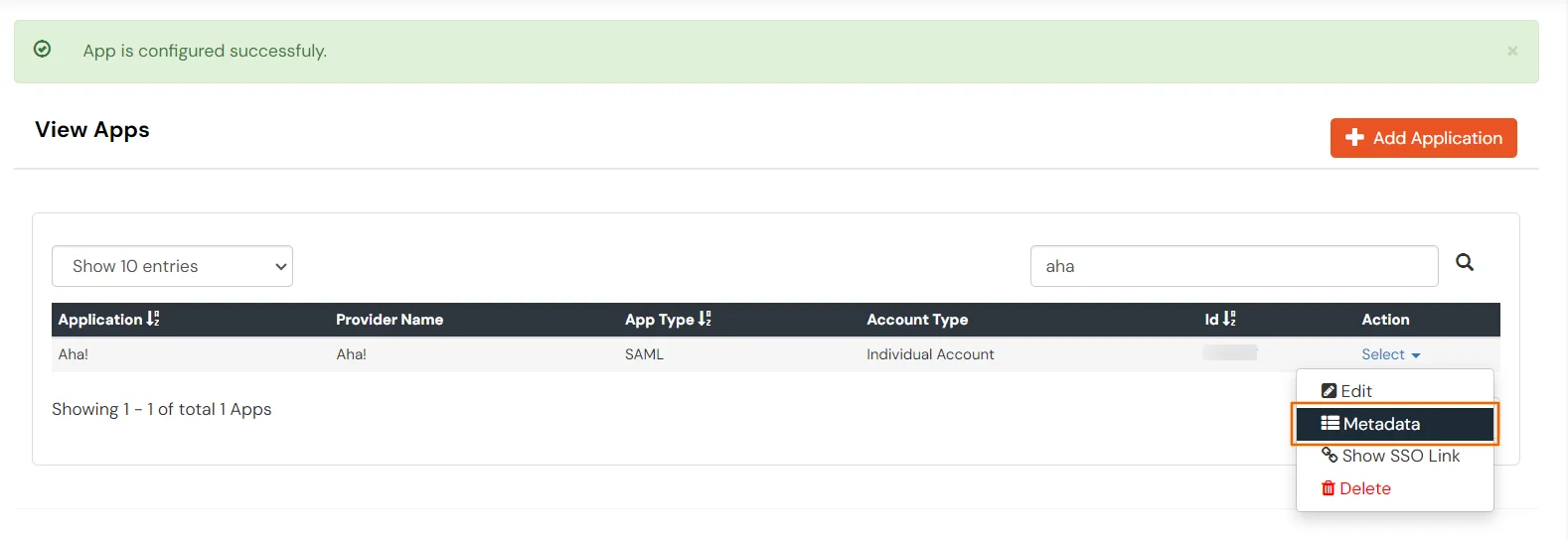 Go to Metadata link Aha! SAML SSO