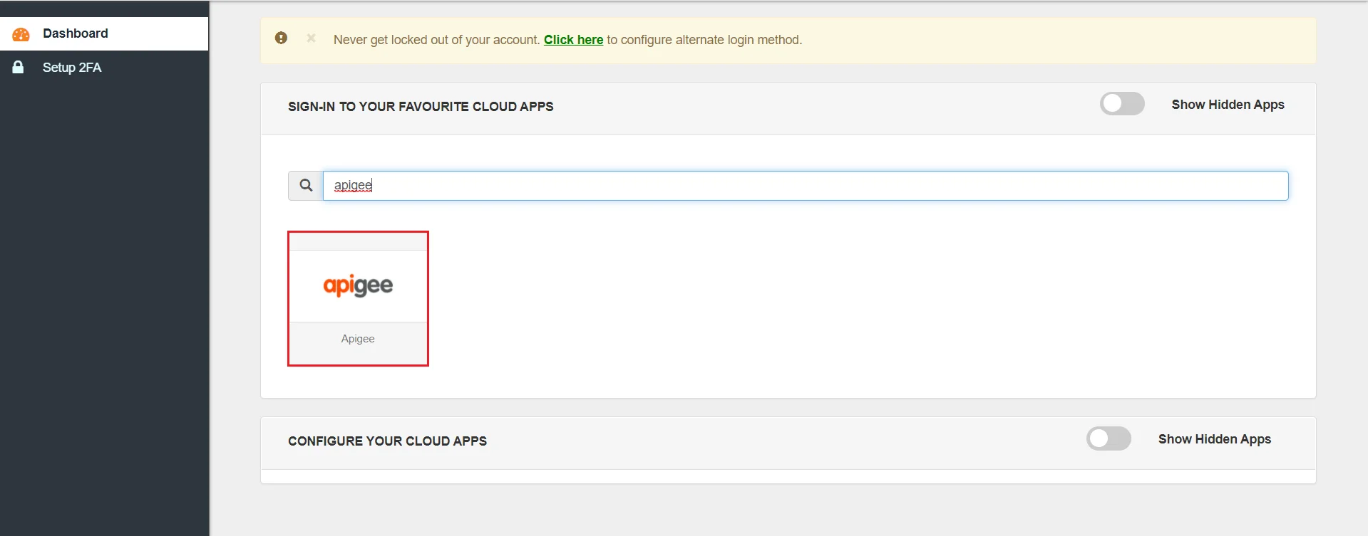 Apigee Single Sign-On (SSO) manage apps