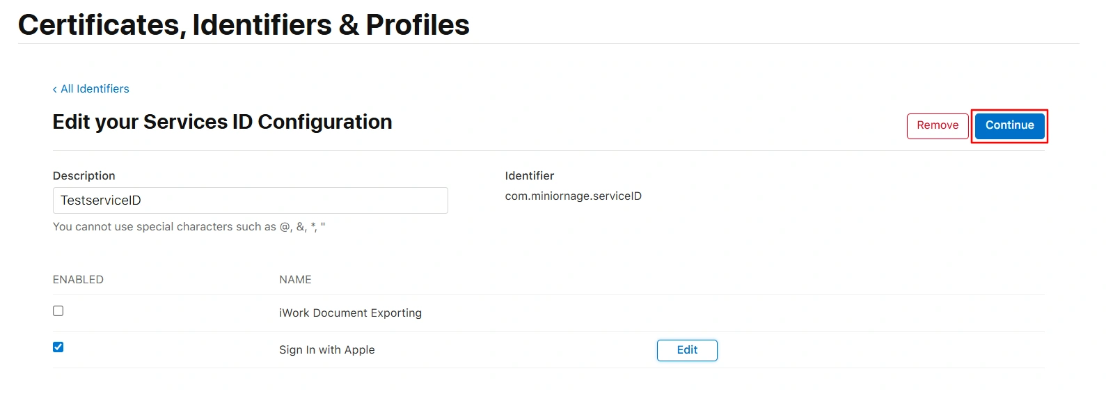 BigCommerce Social Login Single Sign-On: Continue top right Service ID