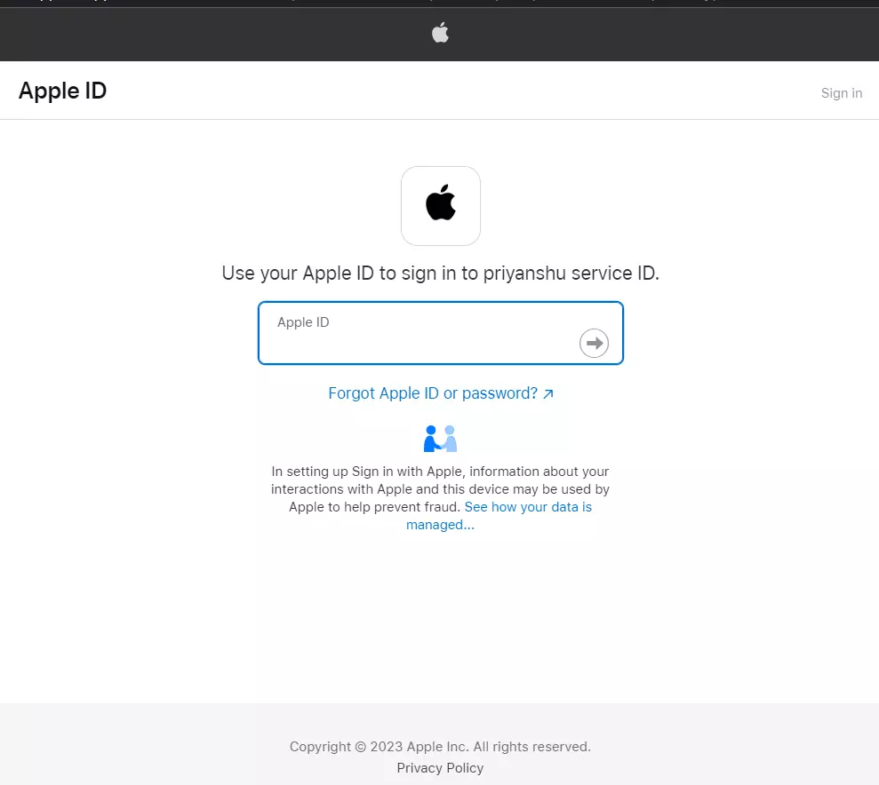 Apple Single Sign-On (SSO) enter Apple ID