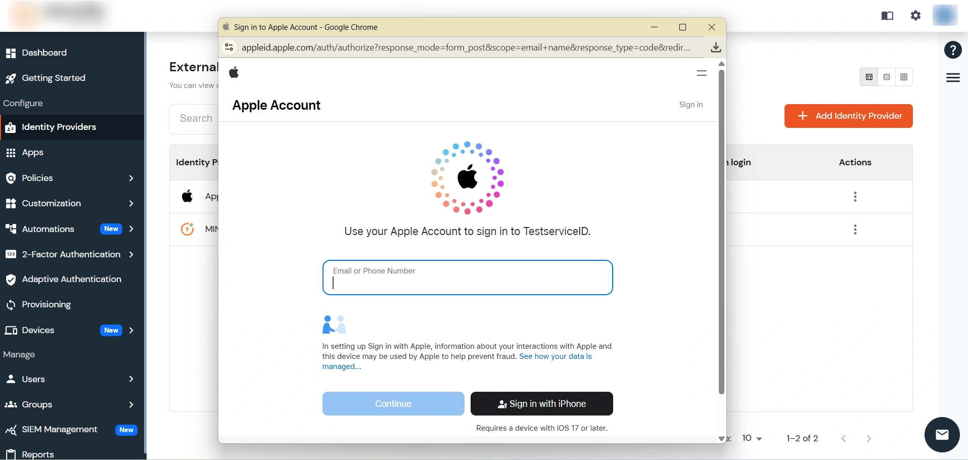 BigCommerce Social Login Single Sign-On: Apple ID sign-in for Test Connection