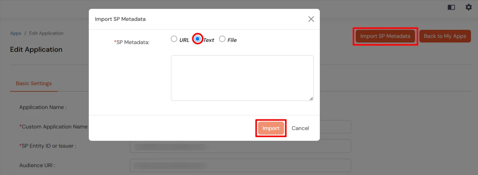 Aspera Faspex Single Sign-On (SSO) Choose Text as SP Metadata and upload it