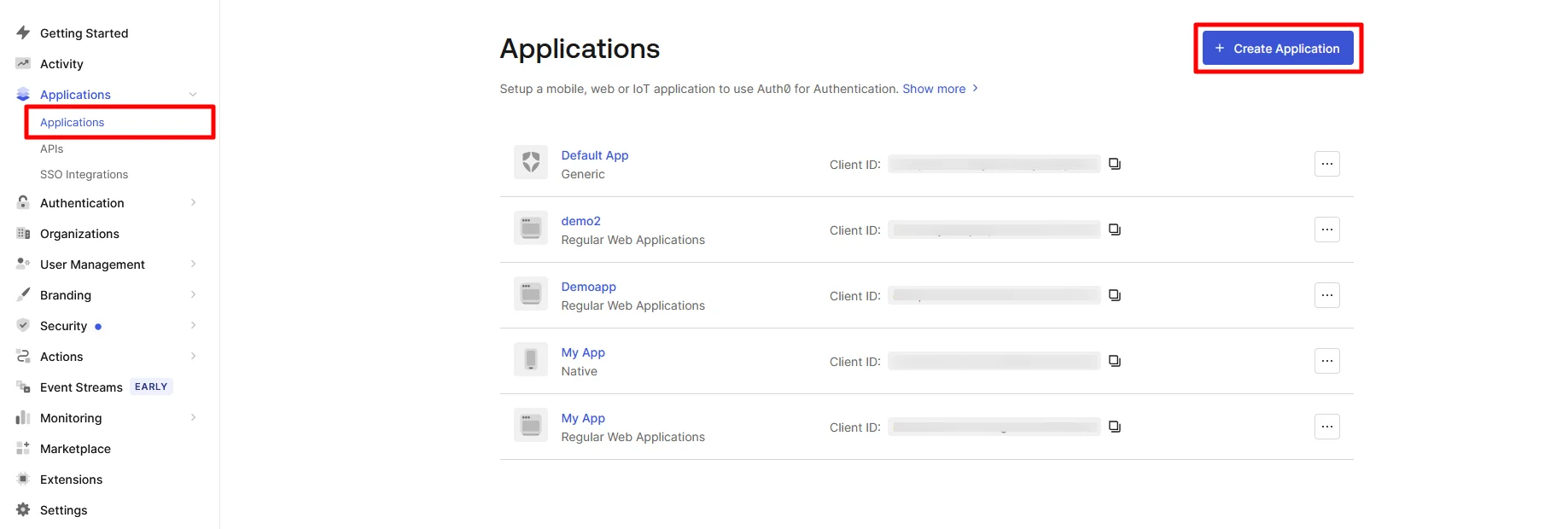 Create Application for Auth0 SSO Login