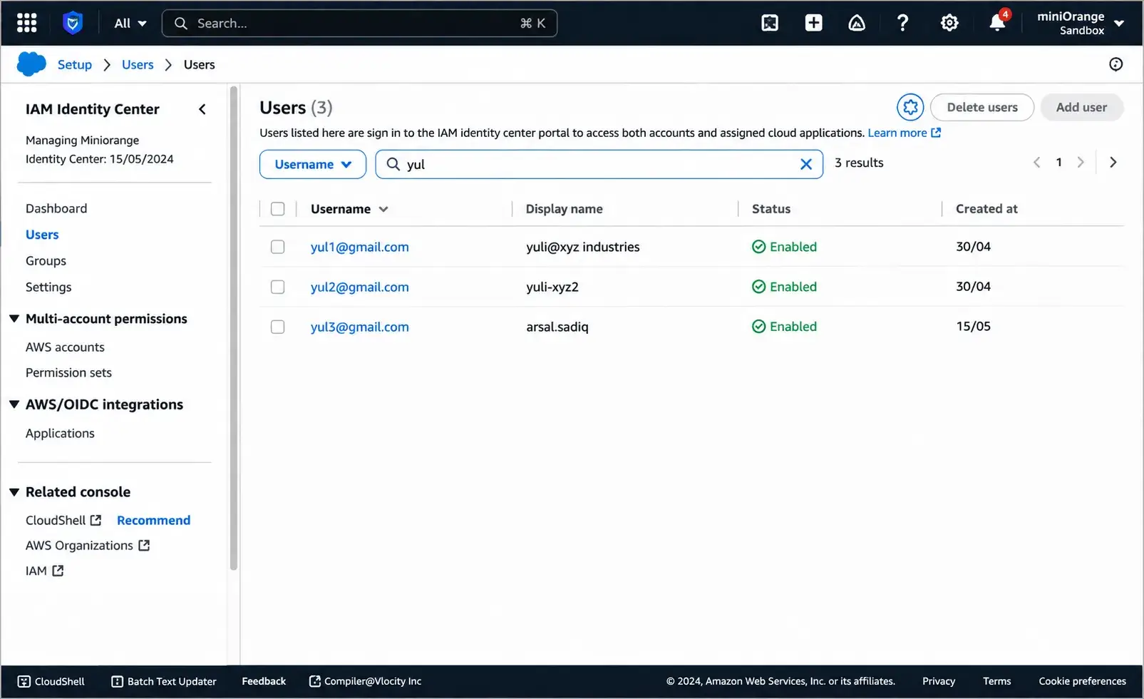 verify the users in AWS IAM Identity Center