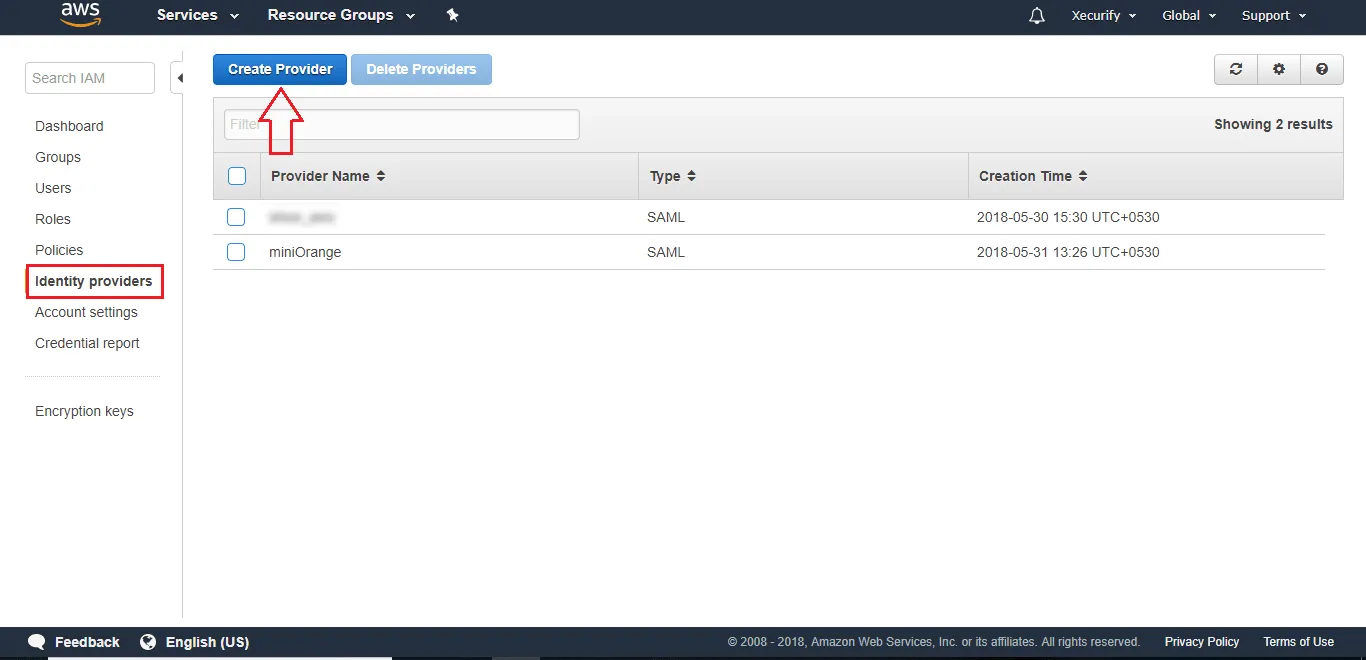 aws appstream sso click on create provider button