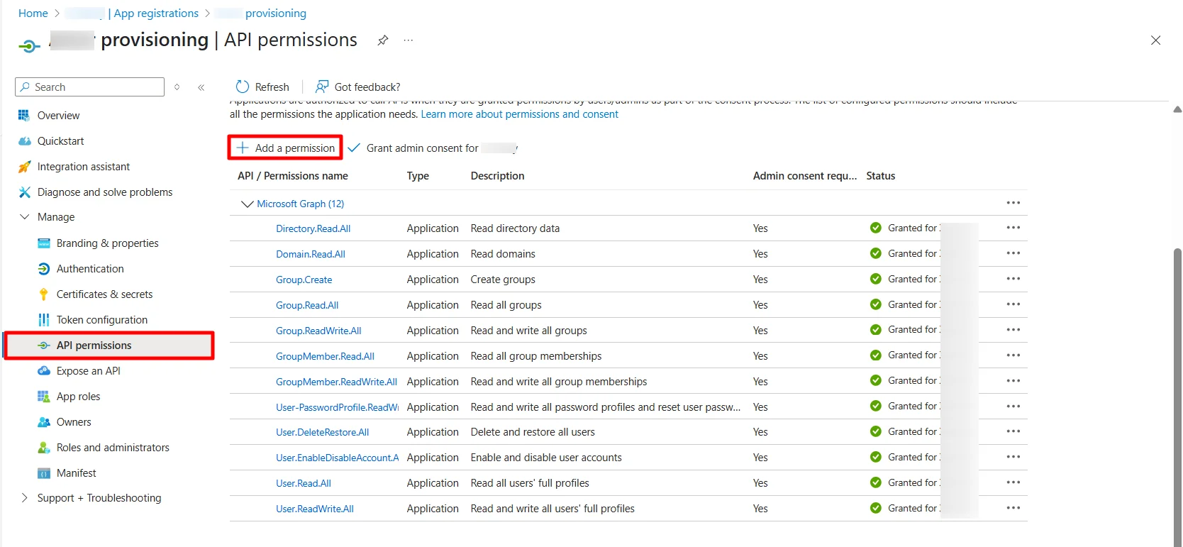 Office 365 Provisioning  : Go to API Permissions and add new permission
