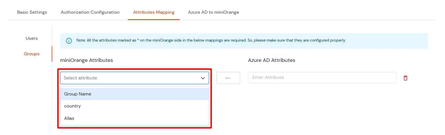 Azure AD SCIM Provisioning Select miniOrange Attribute from dropdown