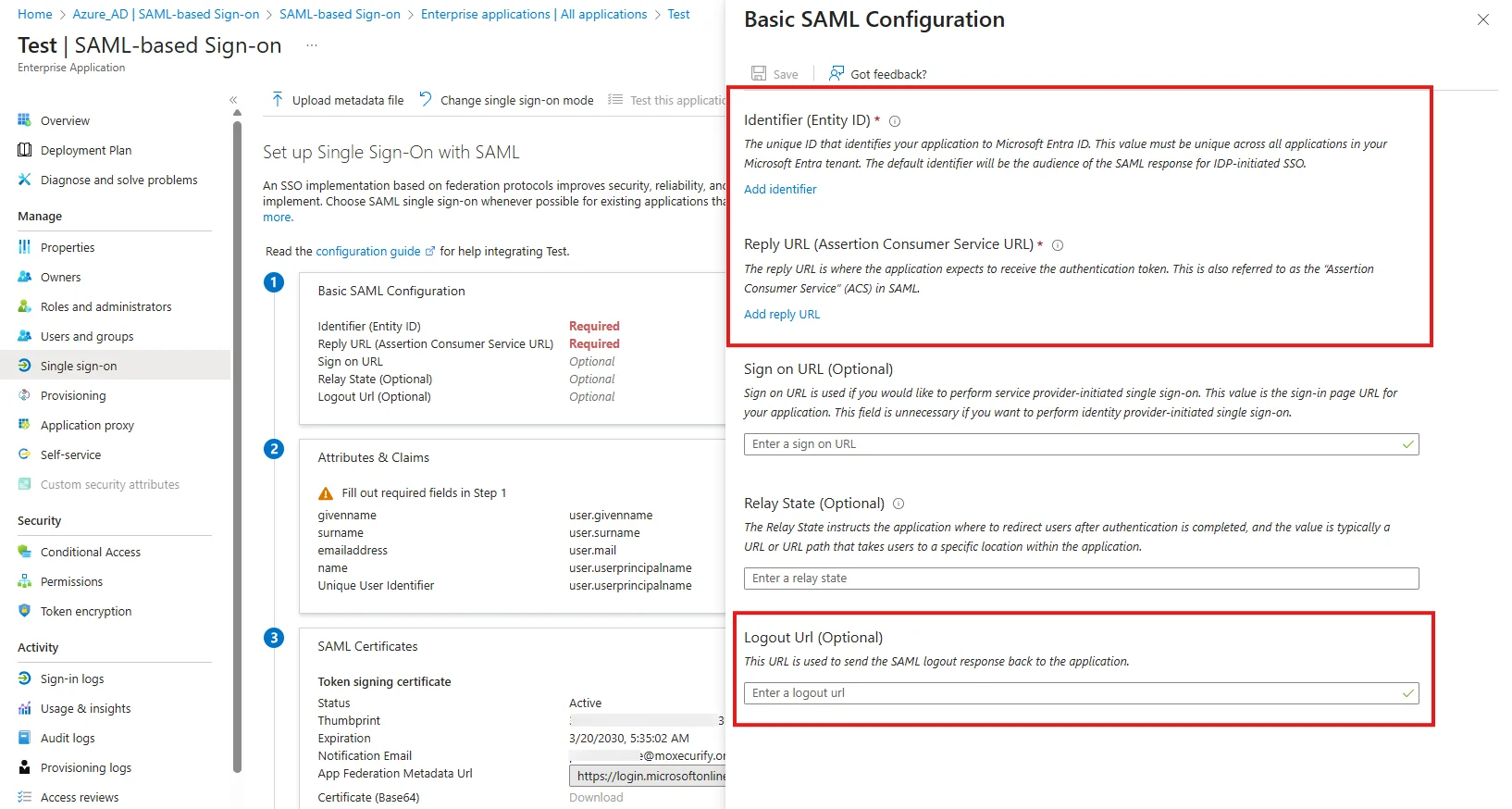 Microsoft Entra ID saml configuration