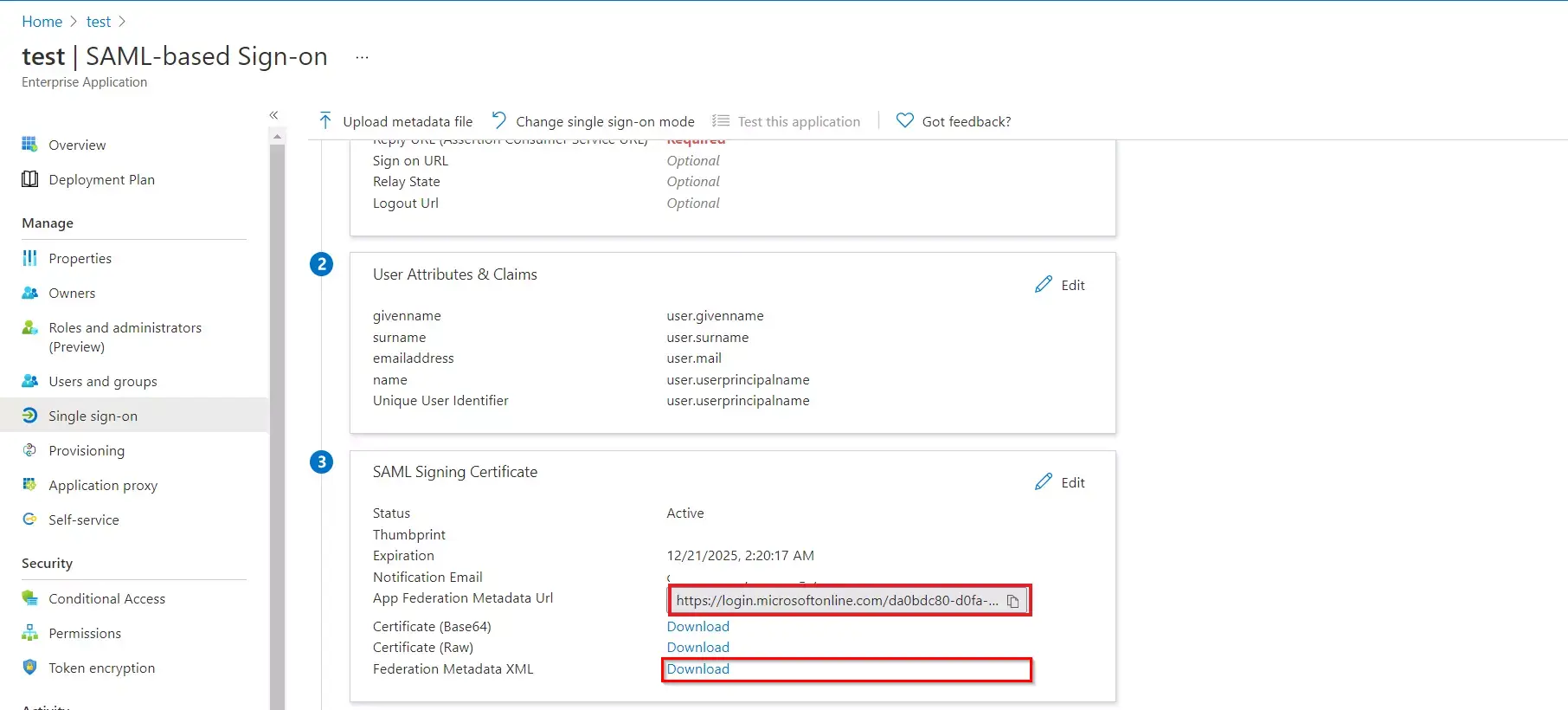 Microsoft Entra ID (Formerly Azure AD) SSO : Federation metadata file