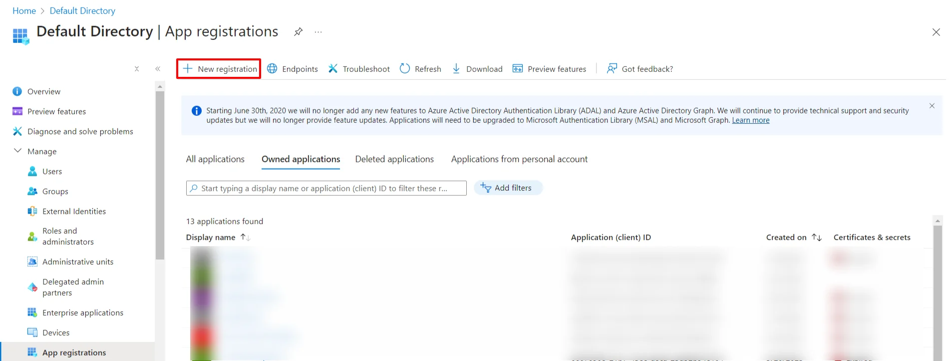Microsoft Entra ID (Formerly Azure AD) OAuth IDP : Click on New registration 