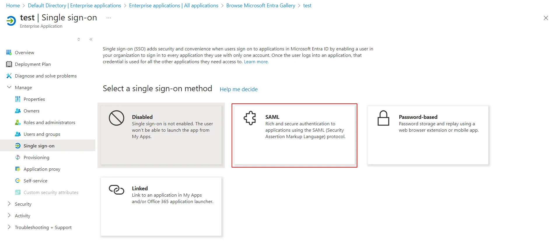 Microsoft Entra ID (Formerly Azure AD) as IDP : Select SAML
