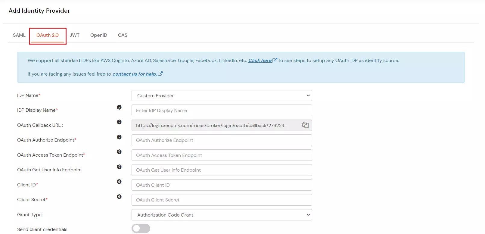 Select OAuth to setup Microsoft Entra ID as IDP