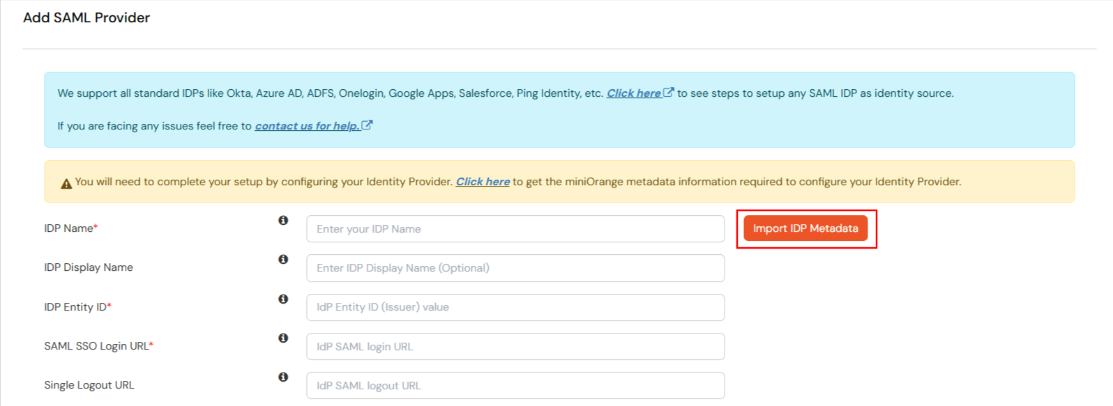 PingOne as IDP: Select SAML and Import IDP Metadata