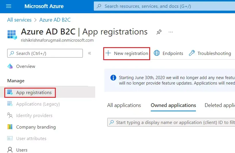 Azure B2C SSO: Add new registration
