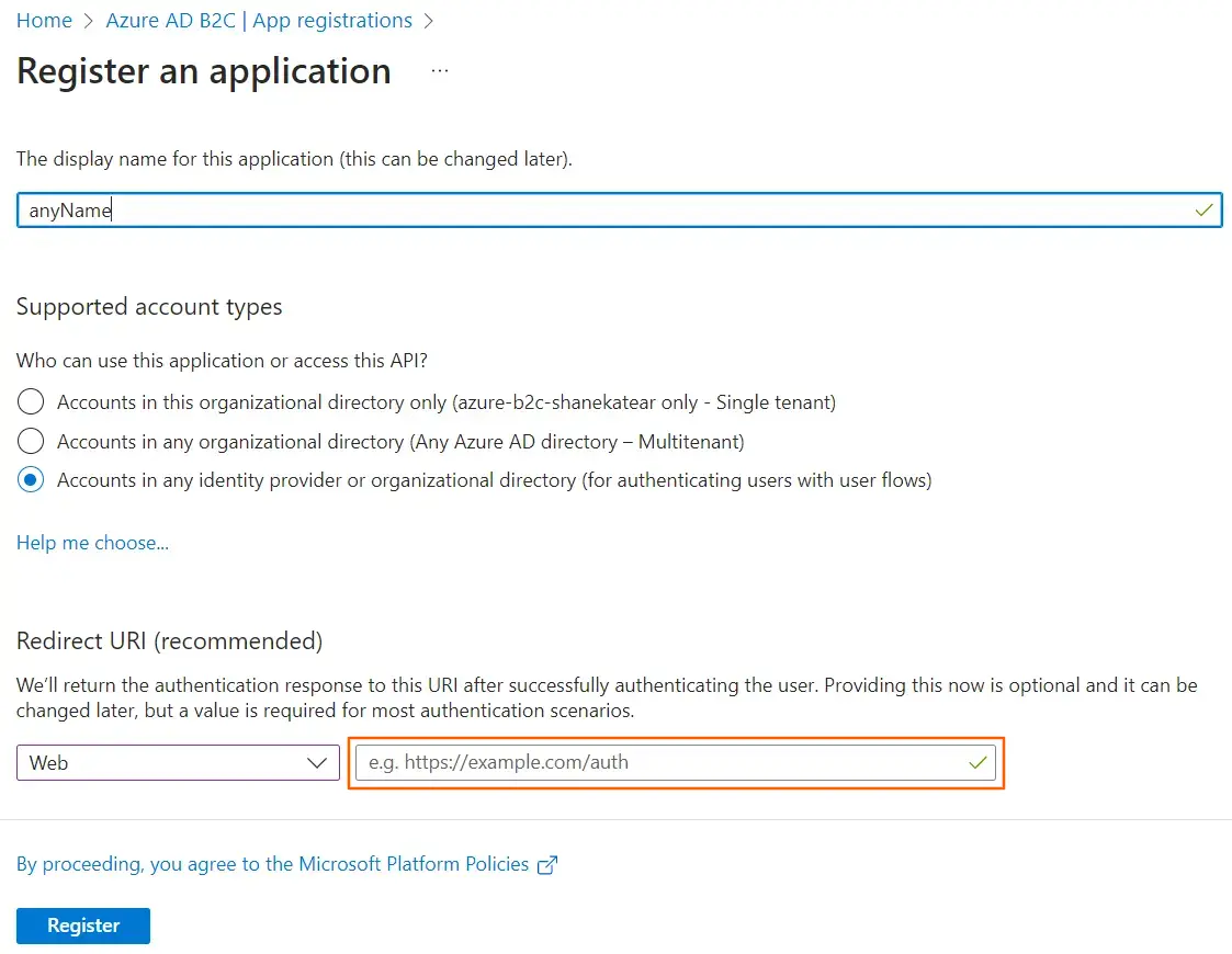 Azure B2C SSO Login: Azure B2C App Create