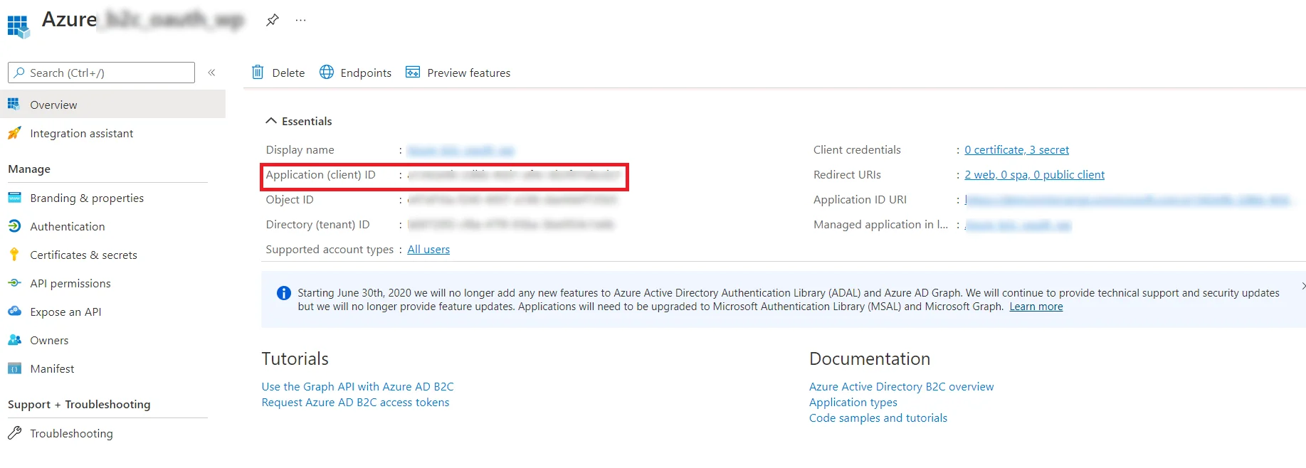 Azure B2C as IDP : Copy Application ID and Keep it